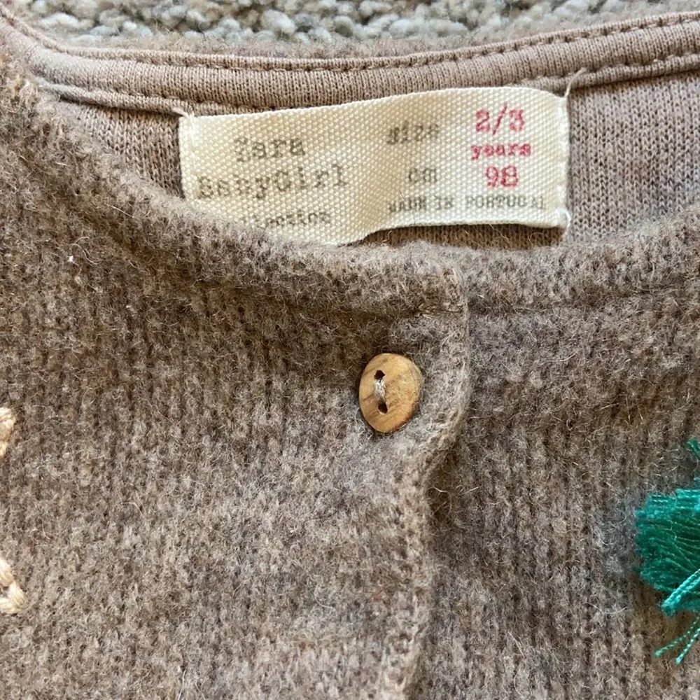 Zara sweater dress size 2 to 3 Light Brown embroidered stars tassels wool cotton